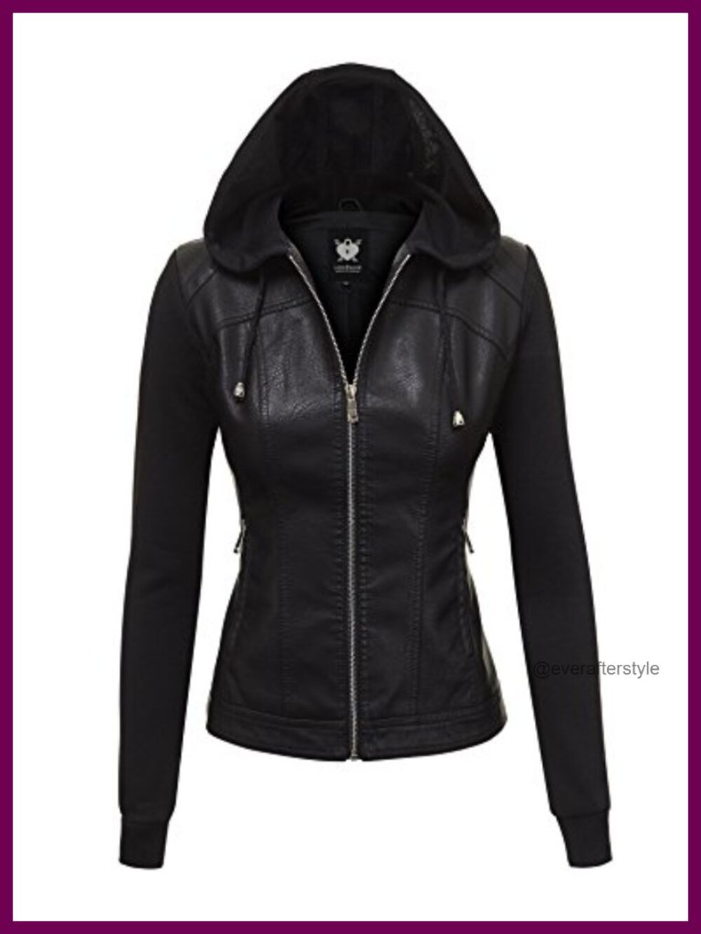 Faux Leather Moto Biker Jacket Coat with Removable Hood Zipper